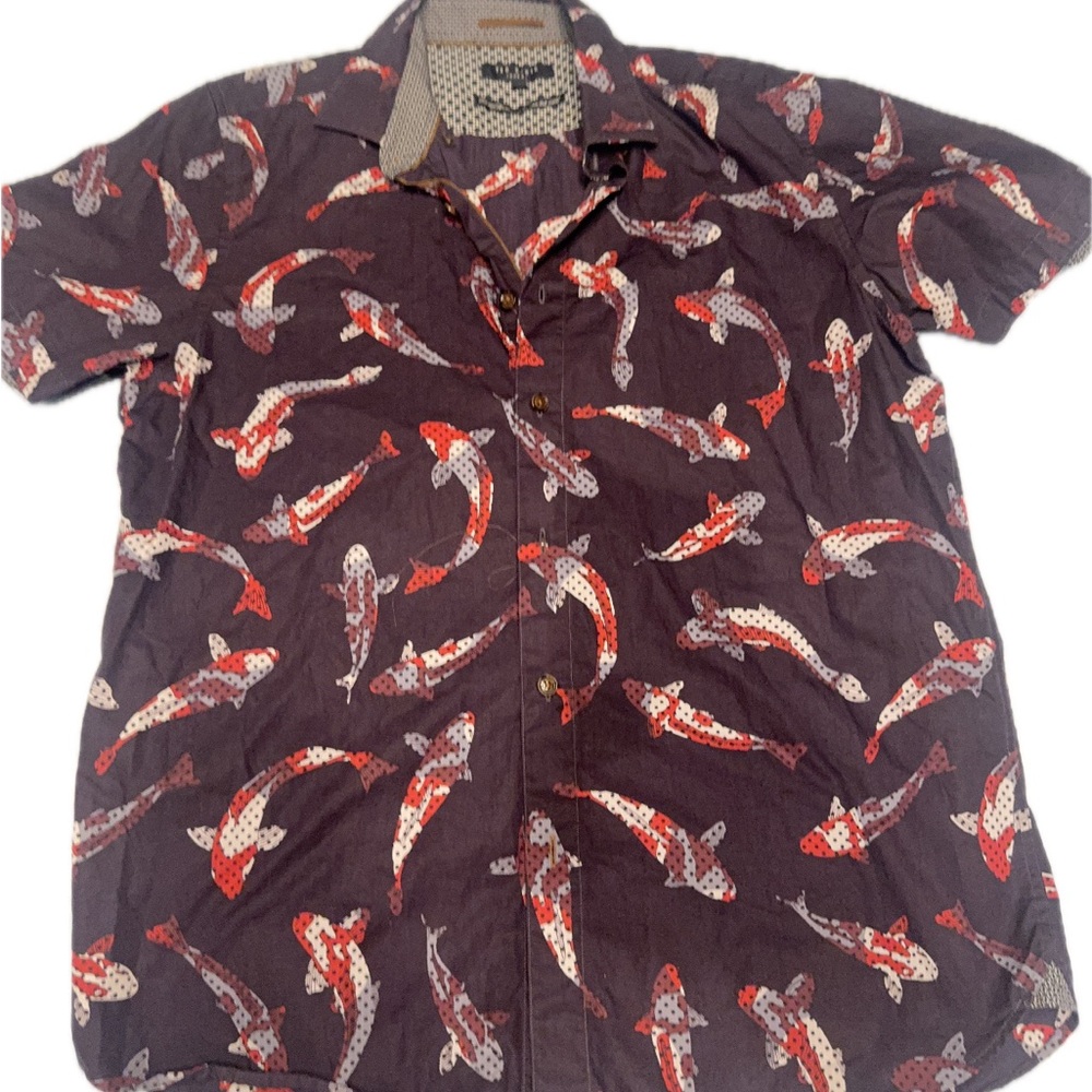 Ted Baker Koi Fish Print Shirt - Red and Black